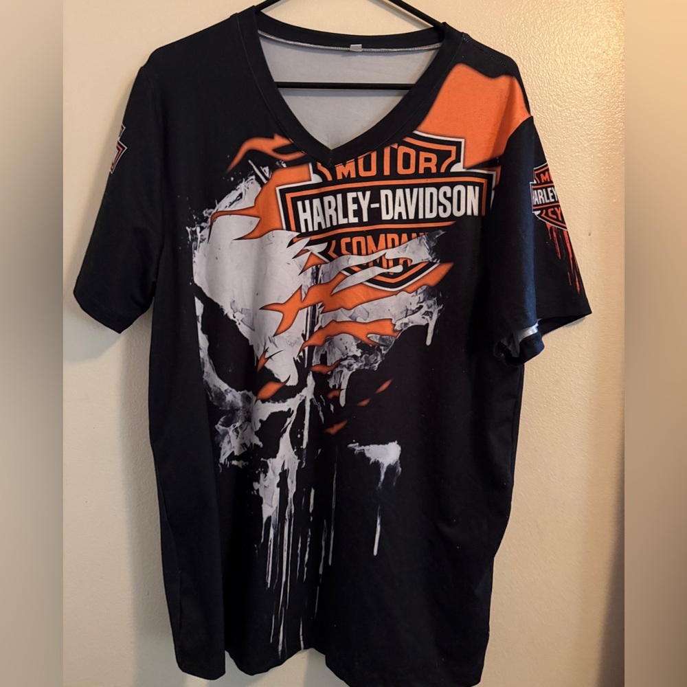 Harley-Davidson Womens Black and Orange Graphic T-Shirt Size 2X